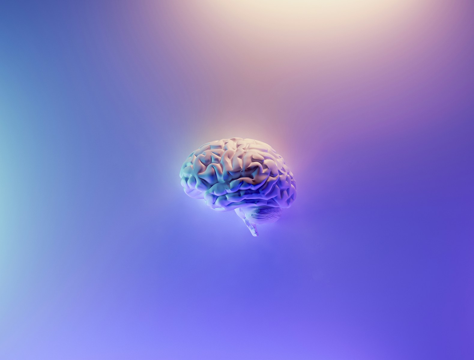 ethereal brain backlit on a blue background